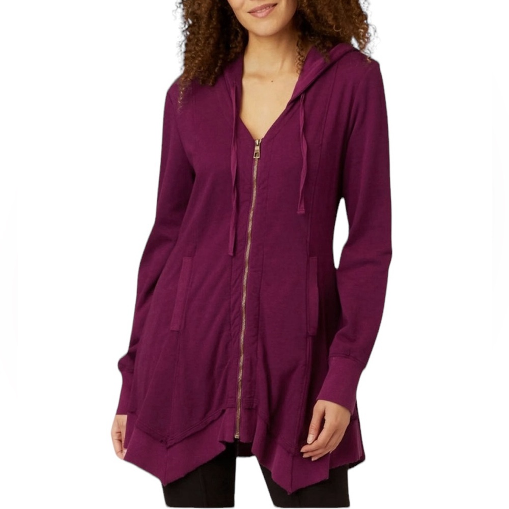XCVI Size Medium Zip Up Hoodie V-Neck Maroon Burgundy French Terry Sweatshirt F8 - Picture 10 of 10